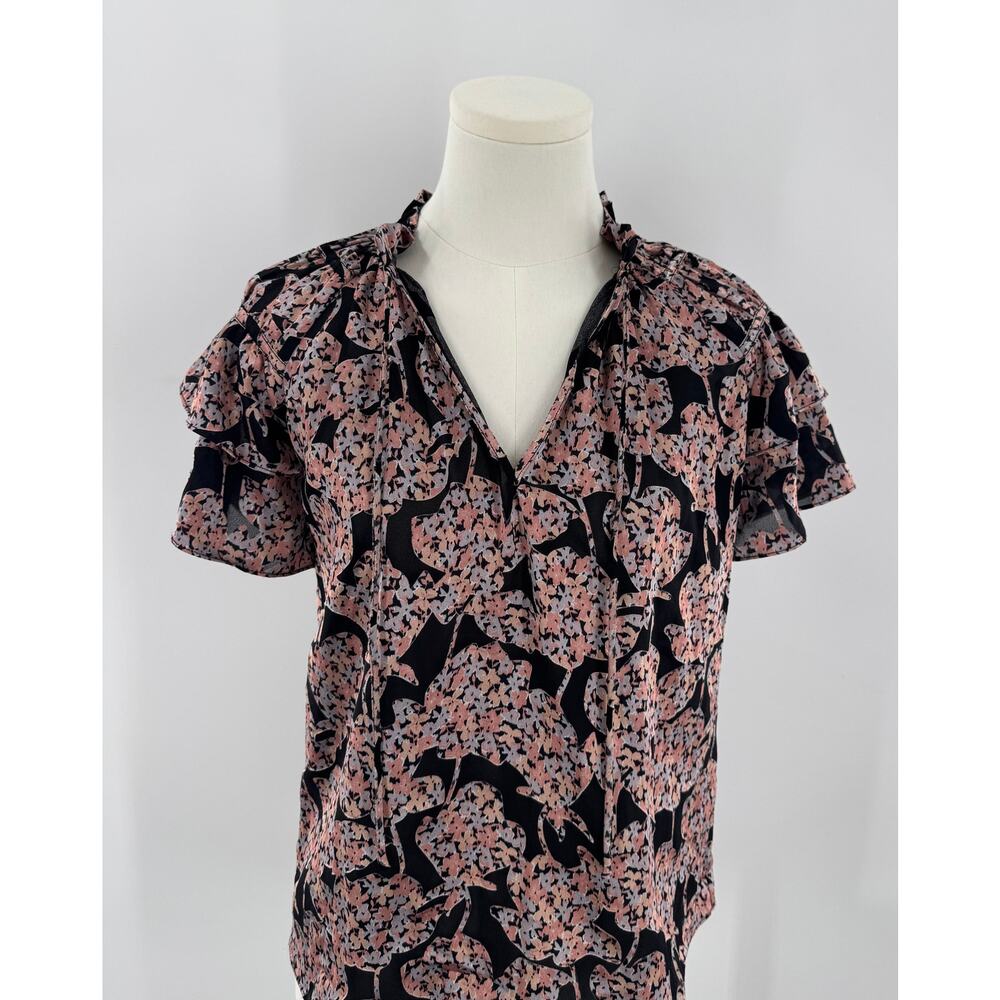 Caballero Collection Kelsie Top Floral Burnout Black Ruffle Peasant Blouse XS